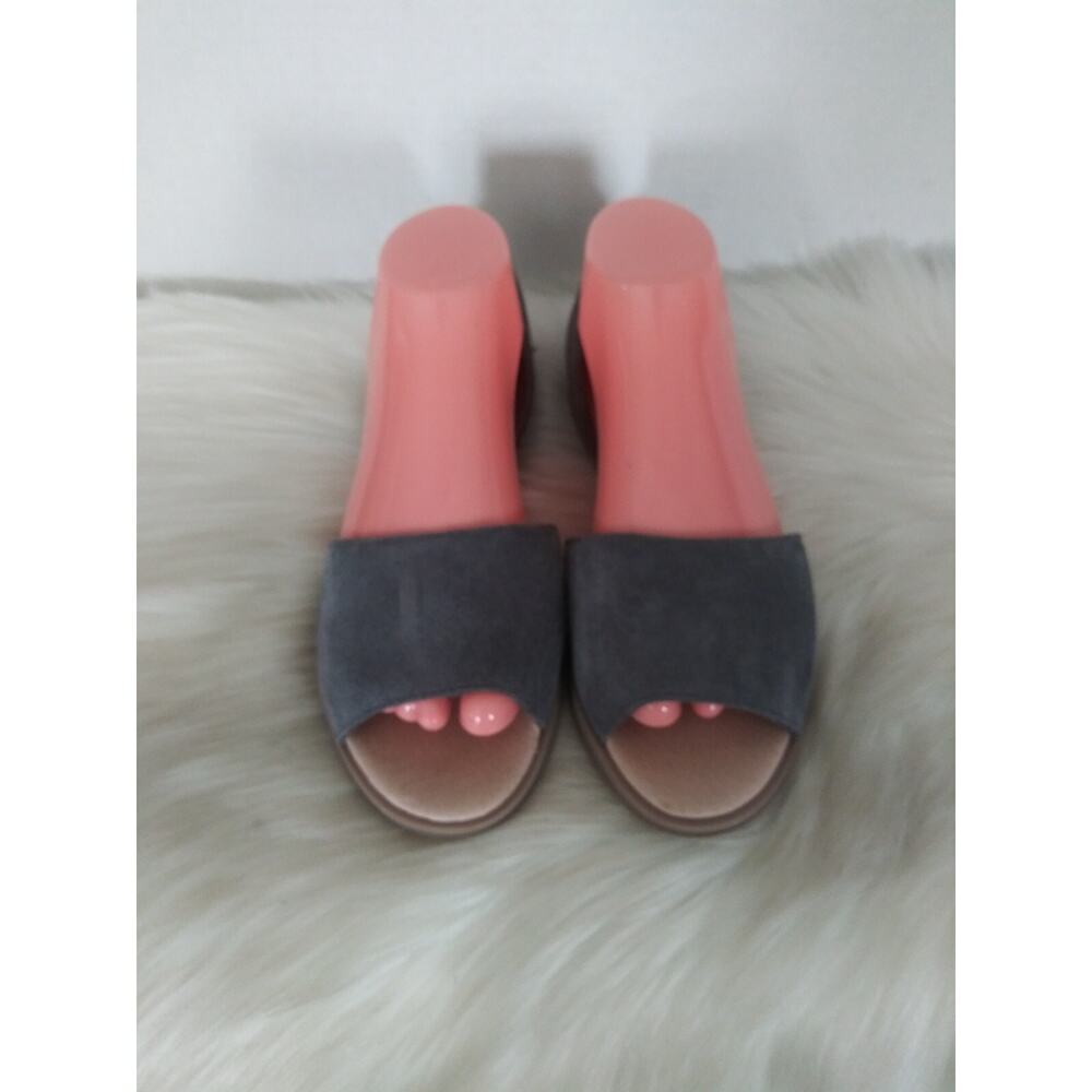 J Jill Women's Shoes Sz 7.5 Gray Open Toe D'orsay Suede Leather Slip On Sandals